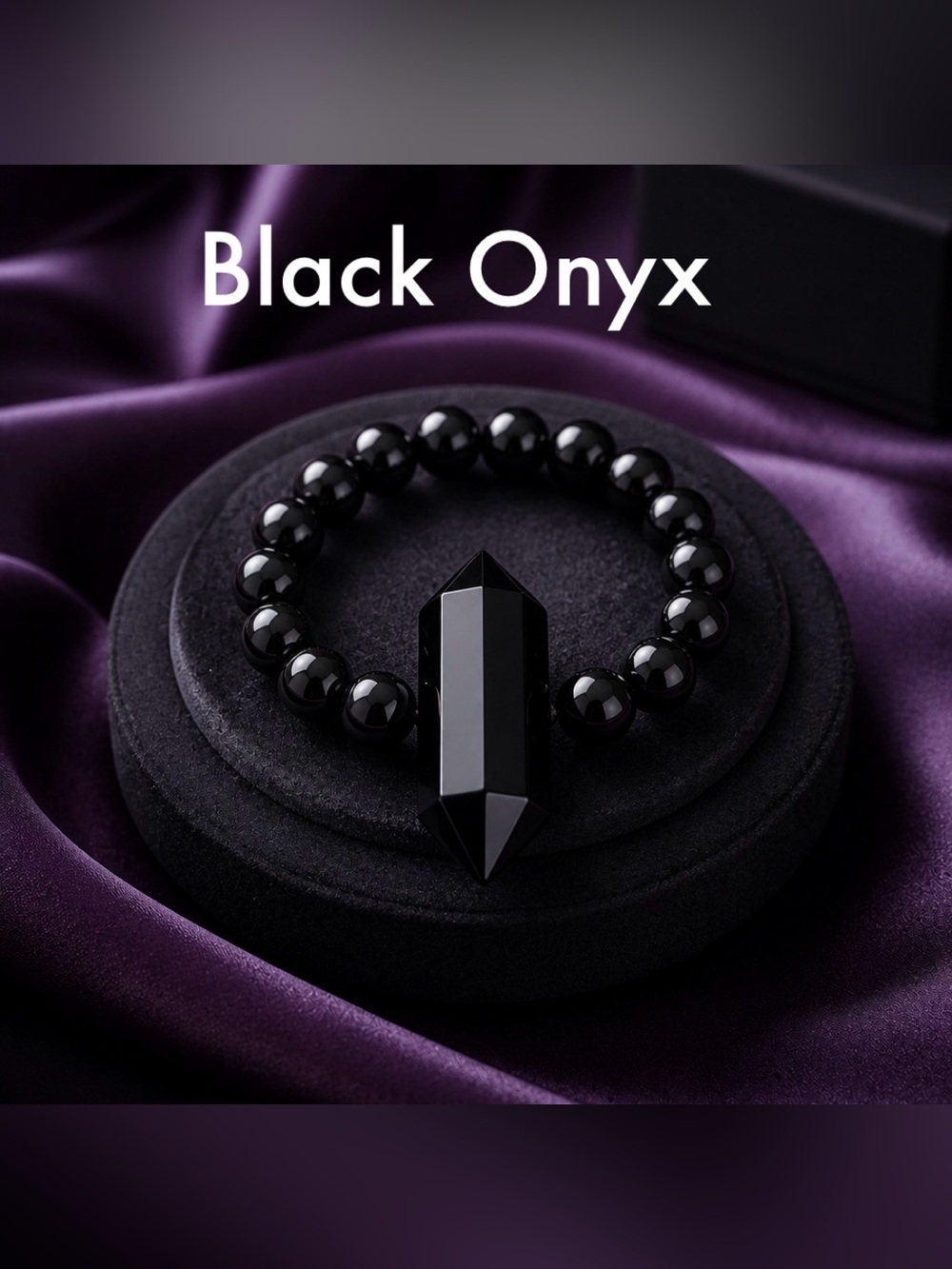 Black Onyx Beaded Ring with Pointed Crystal Accent